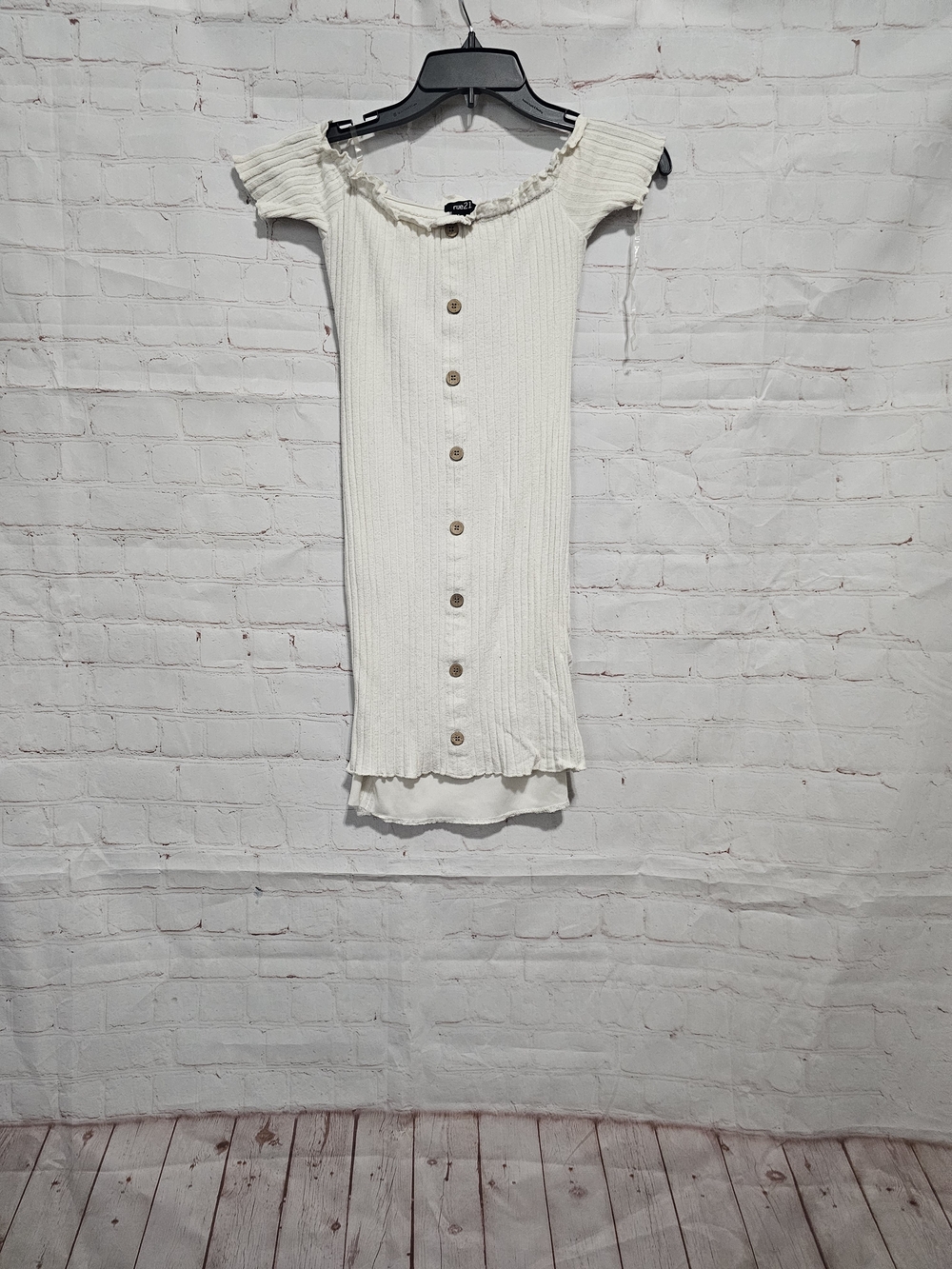 Rue21 Cream Off-Shoulder Ribbed Button-Front Mini Dress